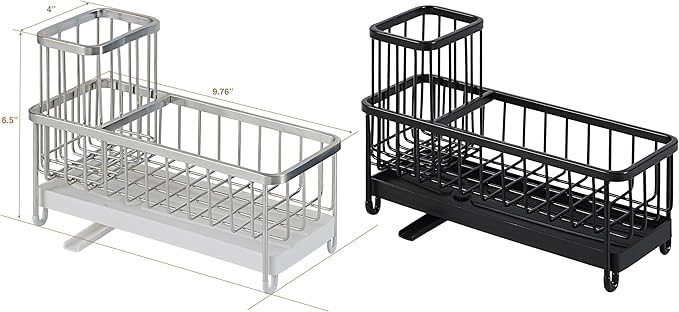 SunnyPoint Never Rust Stainless Utensil, Sink Cleaning Tools Holder for Kitchen Sink With Drain Board; Dish Wand, Sponge, Soap Dispenser, Utensil Organizer Caddy (BLK)