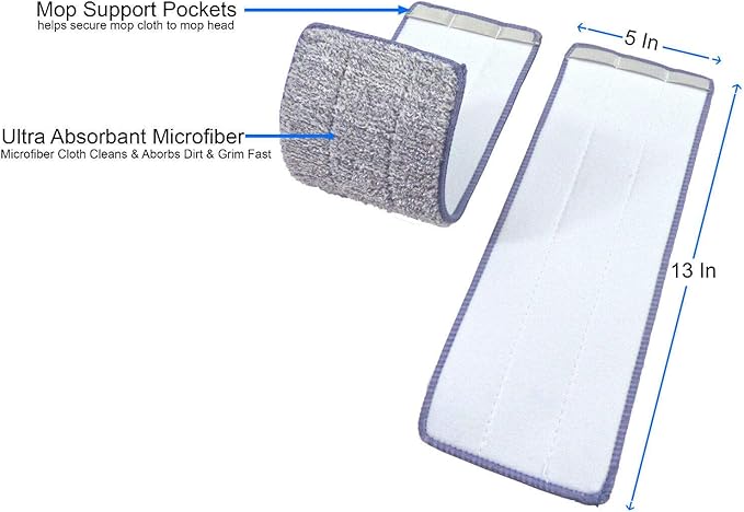 Bulletproof Microfiber Mop Replacement Heads - Washable Pads for Floor Cleaning Compatible with Tethys & Most 11” - 13” Flat Squeeze Mops for Wet/Dry Mopping, Sanitizing, and Scrubbing Hardwood