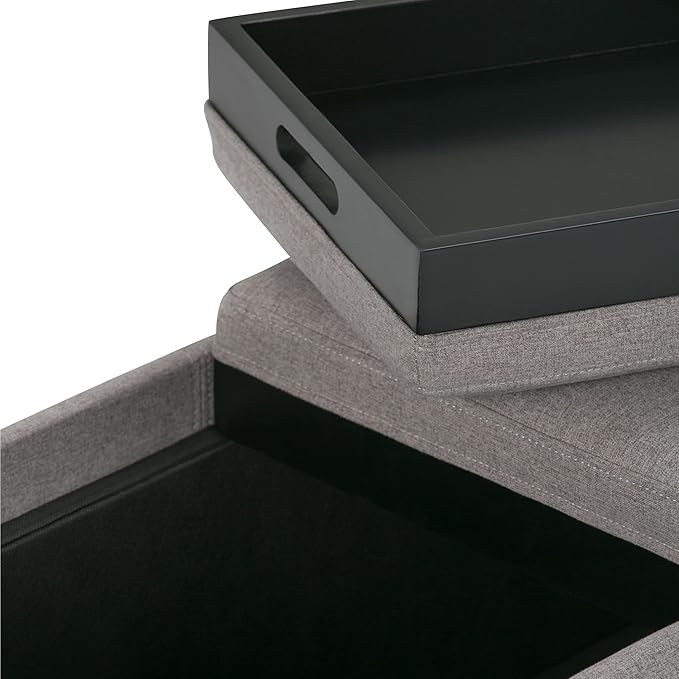 SIMPLIHOME Avalon 42 inch Wide Contemporary Rectangle Storage Ottoman in Cloud Grey Linen Look Fabric, Assembled, for the Living Room, Entryway and Family Room