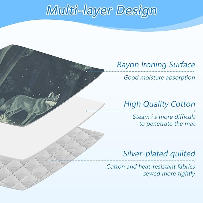 Ironing Mat Portable Ironing Pad Ironing Blanket for Table Top Heat Resistance Double-Side Using Travel Large 47.2 x 27.6 Inch Foldable Lightweight Night Forest Wolves
