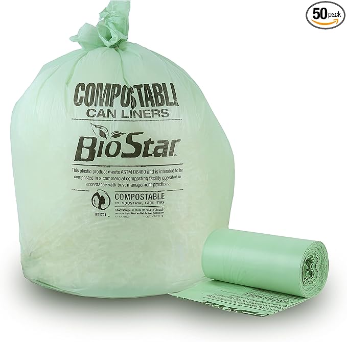 Plasticplace 40-45 Gallon Compostable Trash Bags │ 1 Mil │ Green Tint Garbage Can Liners │ 40” x 46” (50 Count)