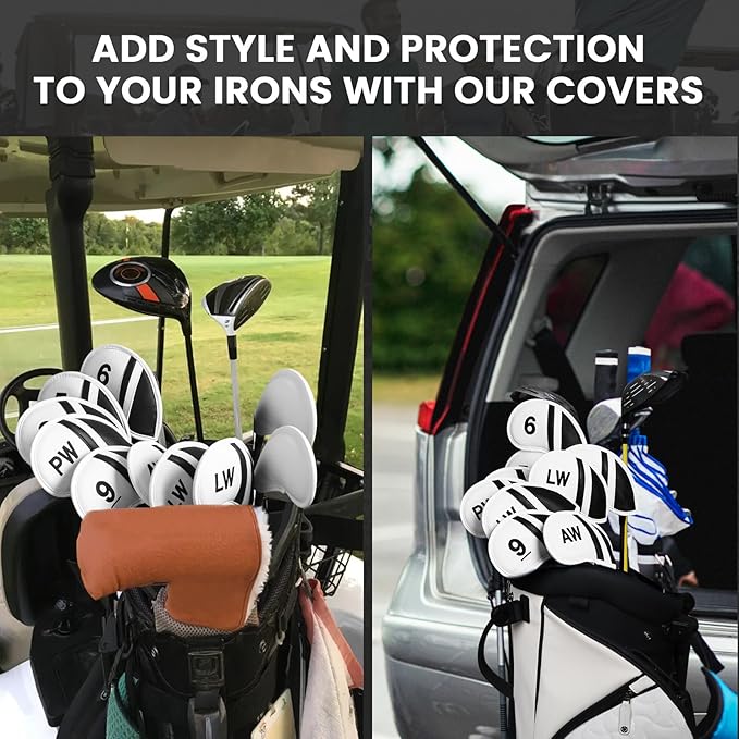 Amy Sport Golf Iron Head Covers Value 12 Pcs Set Thick Synthetic Leather, Protection Weatherproof Club Headcover Fit Universal Main Iron Wedge Golf Clubs for Men Women