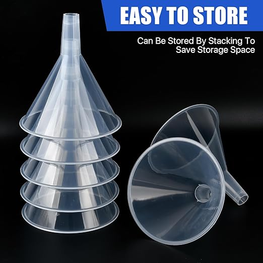 20PCS Plastic Funnels, 4.7'' Clear Plastic Funnels, Wide Mouth Funnel for Filling Bottles, Large Funnel with Long Reaching Spout for Liquid Spices Powder Lotion Perfume Automotive Use