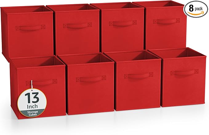Sorbus 13 Inch Storage Bins - Sturdy Collapsible Fabric Storage Cubes with Handle - 8 Foldable Baskets for Organizing Clothes, Toys, Books - Storage Baskets for Shelves, Closets