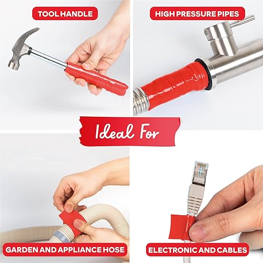 XFasten Self-fusing Silicone Tape Pro, Red, 1.5-Inch x 15-Feet, 30mils Extreme Stretch and Seal Plumbing Tape for Leaky Pipes, Tool Grip, Electrical Wires, PVC Pipe Leak Repair, Non-Reactive