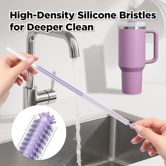 2 Pcs Silicone Straw Cleaner Brush, Extra Long Cleaning Brushes for Straws, 6mm&9mm, Purple