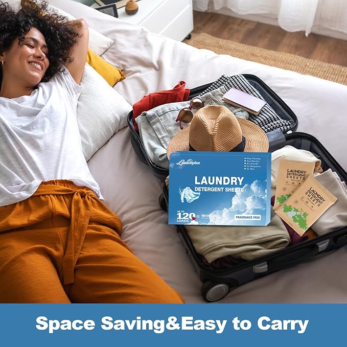 Laundry Detergent Sheet, Eco-Friendly & Hypoallergenic Wash Strips, Natural Ingredients, Ultra-Concentrated, Travel-Ready, No Plastic Jug- Unscented, (120 Loads) 60 Sheets