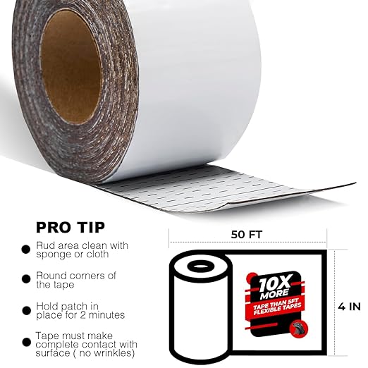 White RV Roof Sealant Tape, 4" x 50' Waterproof Repair Seal Tape – Extra Thick, UV-Resistant, Weatherproof Patch for Permanent Leak Sealing on RVs, Trailers, and Mobile Homes
