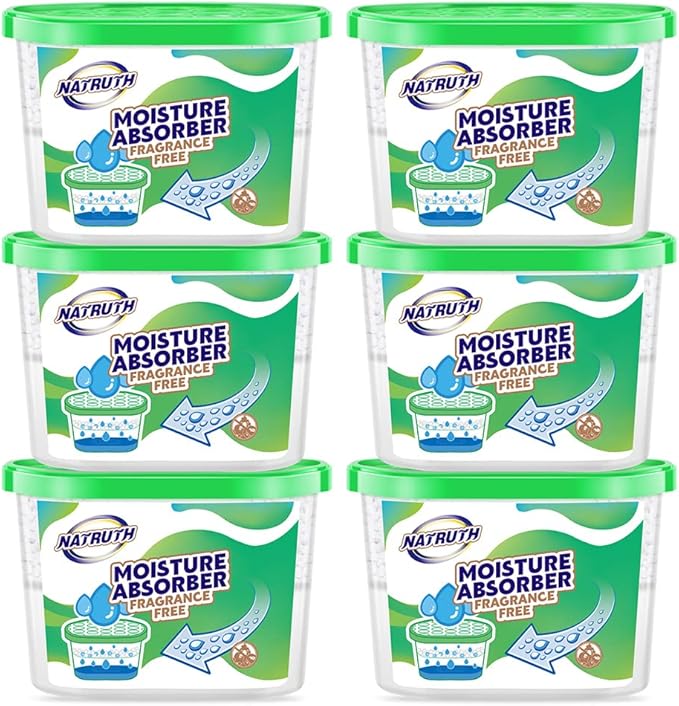 NATRUTH Moisture Absorber boxes, Unscented 500ml(6 PACKS)*10.5OZ Closet Dehumidifier, Eradicate Odor Moisture Absorbers Bucket,Dehumidifier for Closet,Bathrooms, Kitchen & Study, Boats,RVs (Green)
