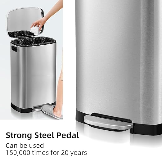 13 Gallon Trash Can with Lid, 50L Fingerprint Proof Stainless Steel Kitchen Trash Can with Removable Inner Bucket and Lid Soft Close, Pedal Rubbish Bin for Home Office