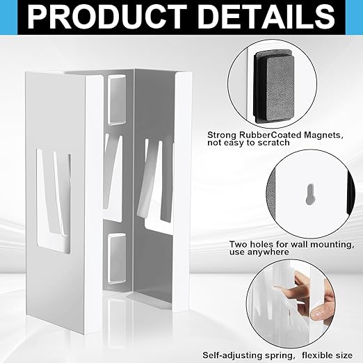 Lounsweer 2 Pcs Magnetic Glove Dispenser Holders Wall Mount Boxes of Gloves Commercial Quality Towels Wipes Paper Tissue Box Holder Kitchen Fridge Office Workshops Garage Tool Hospital(White)