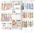 Closet System - 4.75-8FT Closet Organizer System with Wooden Drawers & Cube Storage Organizer, Up To 96" Closet Systems for Nursery & Walk-In Closets with Cuttable Hanging Shelving, White