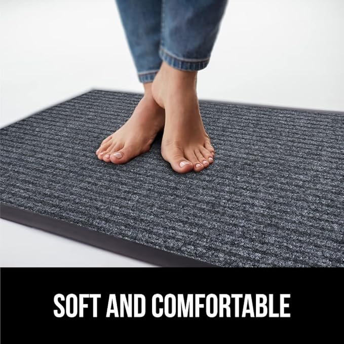 GORILLA GRIP Traffic Guard Door Mat, Heavy Duty Welcome Mats, Commercial Office Space Doormat, Waterproof, Fade Resistant, Strong Rubber Backing, Low Profile, Shoe and Boot Scraper, 35x23, Gray