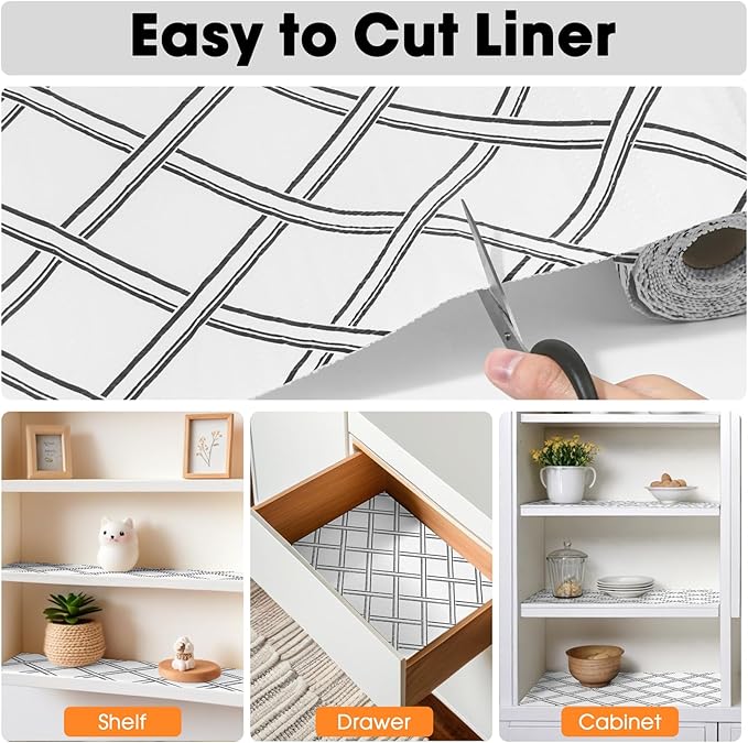 Drawer and Shelf Liners for Kitchen Cabinets Non-Adhesive Cabinet Liners Strong Grip Non Slip Waterproof Contact Paper for Cabinets and Drawers Shelves Cupboard,Geometric,12IN X 20FT