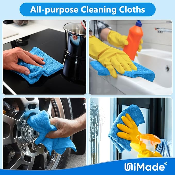 Shop Towel Rag, 200 Pack Reusable Rags Bulk Microfiber Cleaning Cloth Lint Free Towels for Car Kitchen Automotive Bar Mechanic Restaurant Garage, 11.5"x 11.5", Blue