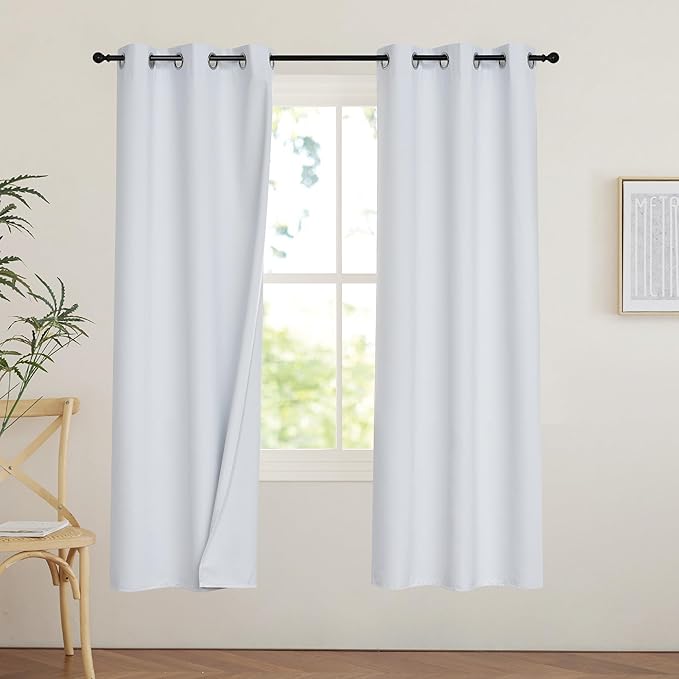 PONY DANCE White 100% Black Out Curtains 72 inch Length, Thermal Insulated Window Treatment Blacout Drapes for Bedroom, Room Darkening Noise Reducing Curtains for Living Room(2 Panels, 34 inches Wide)