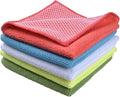 SINLAND 5 Color Assorted Microfiber Dish Cloth Towels Best Kitchen Cloths Cleaning Cloths with Poly Scour Side 12"x12" 5Pack (Pink+Blue+White+Yellow+Green)