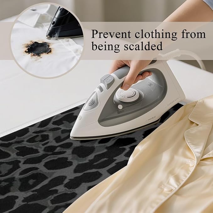 Black Ironing Mat Portable Leopard Print Ironing Pad for Steam Pressing on Tabletop or Bed,Heat Resistant Portable Quilting & Travel Blanket Ironing Board Alternative Cover