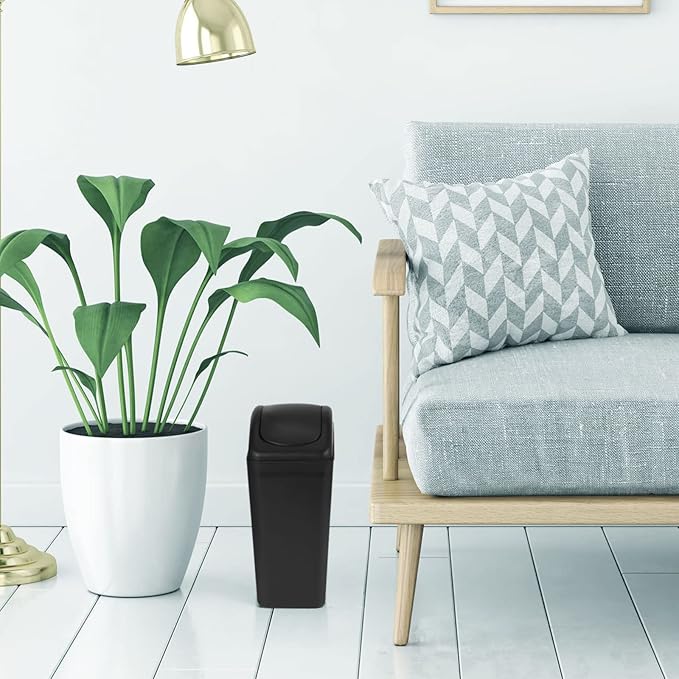 Hoolerry 8 Pcs 3 Gallon/12 Liter Small Trash Can Plastic Kitchen Garbage with Lid Small Trash Bin for Bathroom Office Bedroom Kitchen Waste Outdoor (Black)