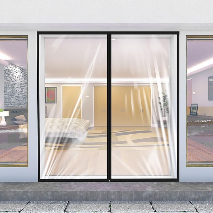 Amylove Zipper 72 x 80 Inch Dust Barrier Door Kit Construction Door Barrier 6 x 6.7 ft Reusable Plastic Curtain Cover Containment Standard Doorway Temporary Wall Screen Sheeting for Bathroom Hallway