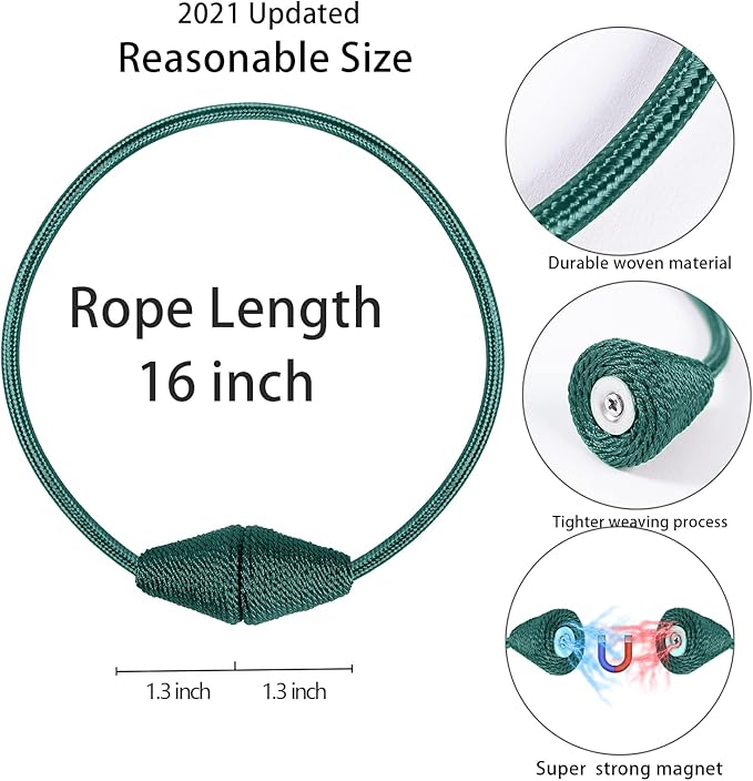 2 PCS Magnetic Curtain Tiebacks, European Style Convenient Drape Tie Backs Holdbacks for Thin or Thick Home & Office Window Draperies, No Tools Required （Teal）