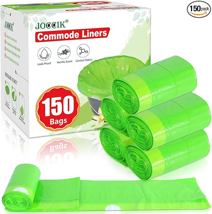 Commode Liners for Bedside Commode Vanilla Scented 150pcs Disposable Bags Universal Fit Most Standard Toilet Chair Bucke