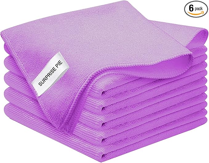 Microfiber Cloth 6Pack Cleaning Rags Absorbant Lint Free Cloth for House, Kitchen, Car, Glass, Stainless Steel, Window, Boat Cleaner-12''x 12''-Purple