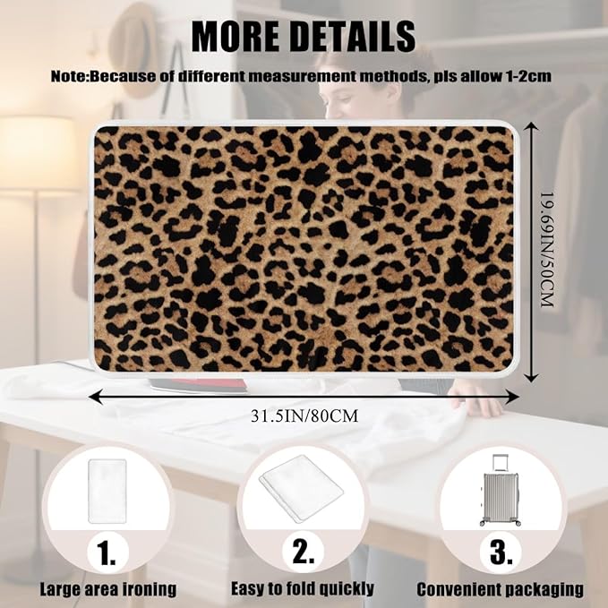 Leopard Print Iron Mat Blanket Travel Foldable Ironing Pad Fabric Ironing Board Cover for Top of Tabletop,Brown Thick & Large Portable Ironing Pads 32 x 16 Inch