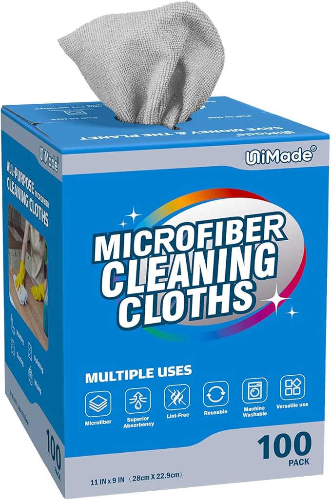Microfiber Cleaning Cloth, 100 Sheets Microfiber Towels for Cars Commercial Grade Washcloths Lint-Free Bulk Shop Towel Cleaning Rags for Mechanic Restaurant Garage Housekeeping, 11"x 9", Grey