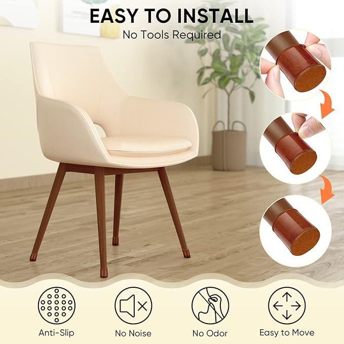 BALEINE 32 Pack Silicone Chair Leg Floor Protectors, Stool Leg Protectors Cap, Non-Slip Chair Leg Caps for Hardwood Floors (Brown & Large, 32 Pack)
