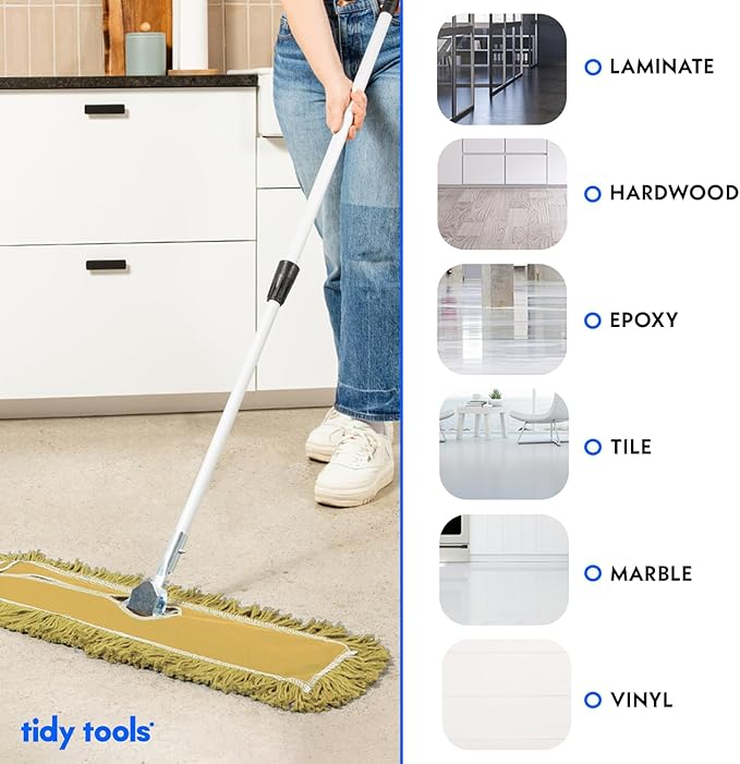 24 Inch Yellow Commercial Dust Mop & Floor Sweeper with Extendable Handle – Mop for Hardwood, Tile, and Concrete Floor Cleaning