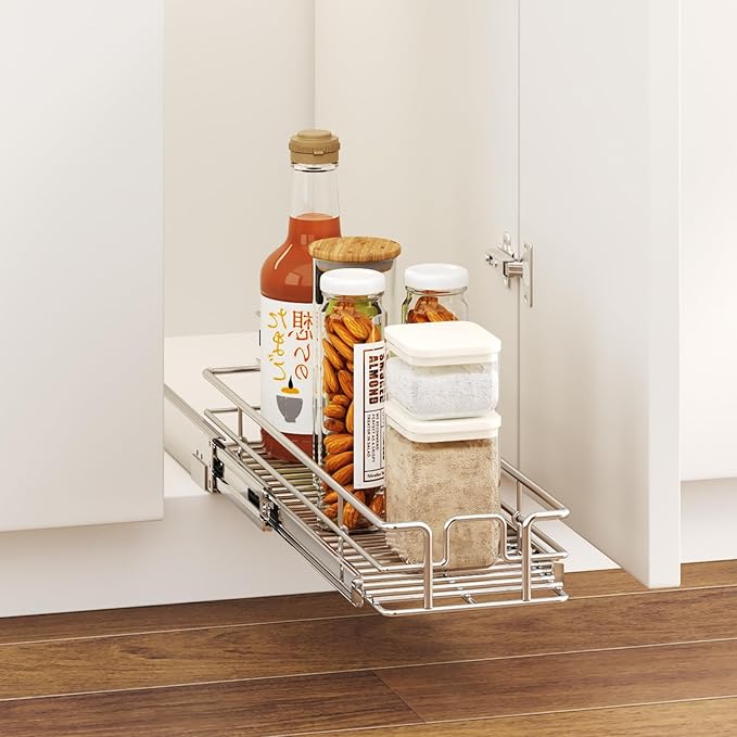 LOVMOR Pull Out Cabinet Organizer 7½" W x 21½" D, Kitchen Cabinet Pull Out Shelves Slide Out Storage