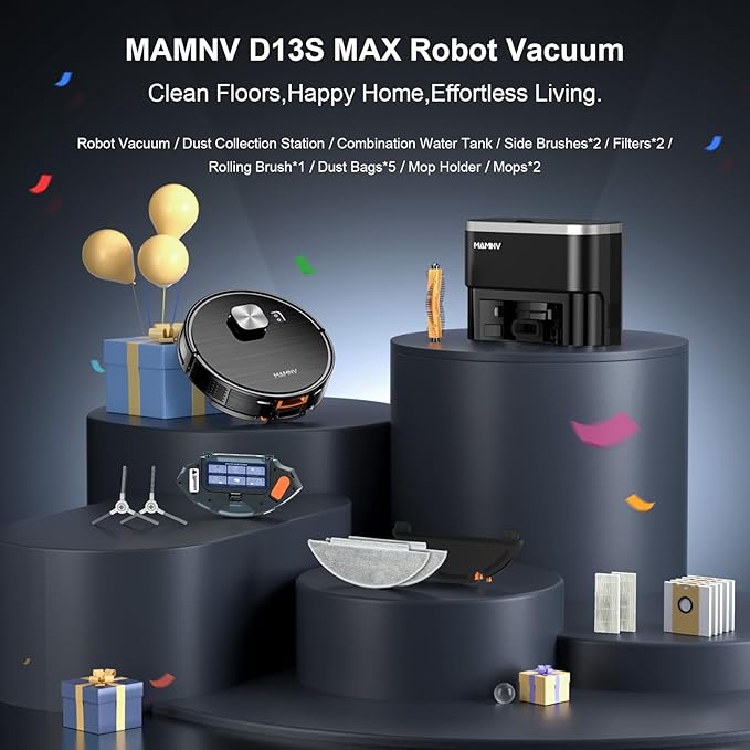 MAMNV Robot Vacuum and Mop, 11500 Pa Suction, 3-in-1 Robotic Vacuum with Smart LiDAR Navigation, 70 Day Self-Emptying,160 Min Runtime,App/Alexa/Voice Control, Ideal for Pet Hair, Carpet & Hard Floor
