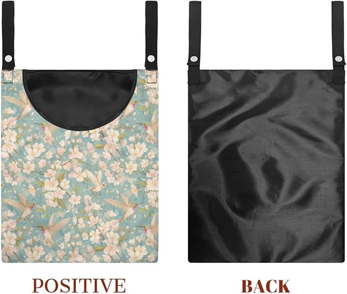 Clothespin Bag, Hanging Laundry Bag, Clothes Lines for Hanging Clothes Outside, Hanging Storage Organizer with Hanging Rope for Home Outdoor - Flower and Bird