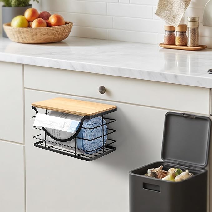 Extra Large Trash Bag Holder Under Sink Stackable Kitchen Storage with Lid, Garbage Bag Dispenser Roll Holder, Wall Mounted Trash Bag Container, Laundry Room Organization Storage