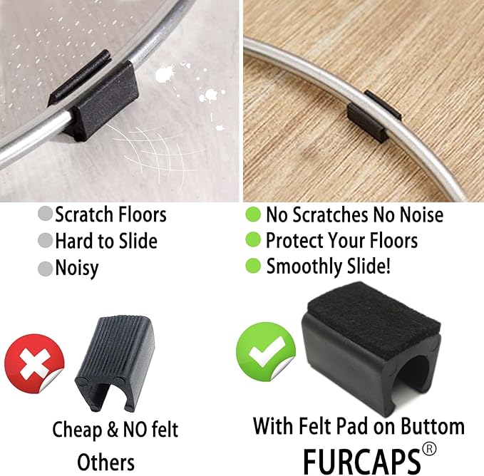 Rectangle U Shaped Chair Leg Tips Cap with Felt Pads,Furniture Feet Protector Slide Smoothly Glides,Protect Hardwood Floor No Scratches No Noise,Fit 12mm(15/32inch) Diameter Tubular Legs (Black 32PCS)