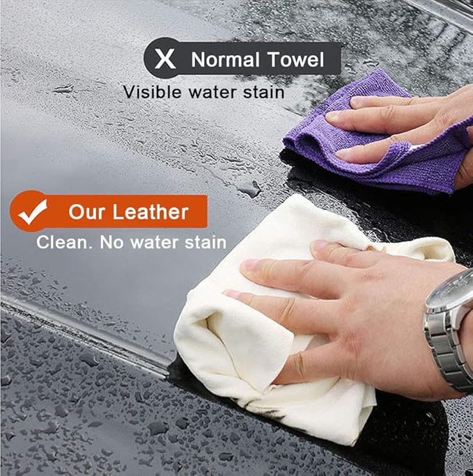 Chamois Cloth for Car - 35'' x 23.6'' (5.7 sq ft) - Extra Large Drying Natural Shammy Towel Real Leather Washing Cloth Cleaning Car Wipes