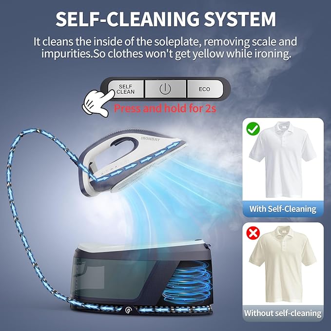 Steam Iron for Clothes,1500W Professional Steam Station,67.62oz Water Tank,Auto Shutoff,Self-Clean,ECO Mode, Iron Steamer with Ceramic Soleplate for Various Fabrics, Lock For Easy Carry