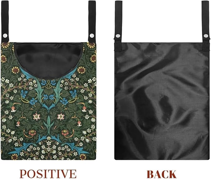 Vintage Scabious Leaf Print Reinforced Clothespin Holder Bag 14.5x12in - Large Capacity Storage with Easy Access Design - Weatherproof Hanging Organizer for Backyard Clotheslines