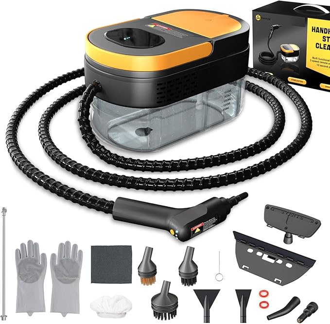 Steam Cleaner, 3-Level Adjustable Handle, 15s Heat-Up, 1.69 Quarts Tank, Portable Steamer for Cleaning with 15 pcs Accessories, Steam Cleaner for Home for Dirt, Grease, Grout, Tile,Floor, Car