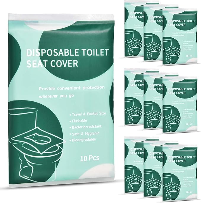 90 Pcs Disposable Flushable Paper Toilet Seat Covers Travel Supplies Essentials for Airplane, Public Restrooms, Bathroom, Hotels, Camping, Kids or Adults