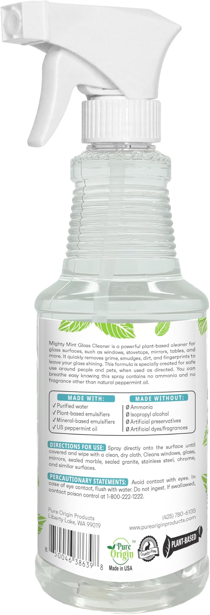 Mighty Mint Glass Cleaner, Ammonia-Free, Streak-Free Spray for Windows, Screens, Stovetop, Bathroom, Natural Peppermint Scent, 16oz (Pack of 2)