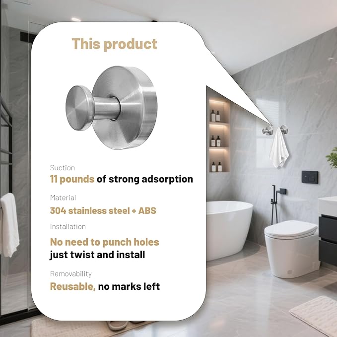 4 Pcs Suction Cup Hooks for Shower，Removable Hooks，Towel Hook，Suction Hook for Bathroom, Bedroom, Glass Window (Bright Silver)