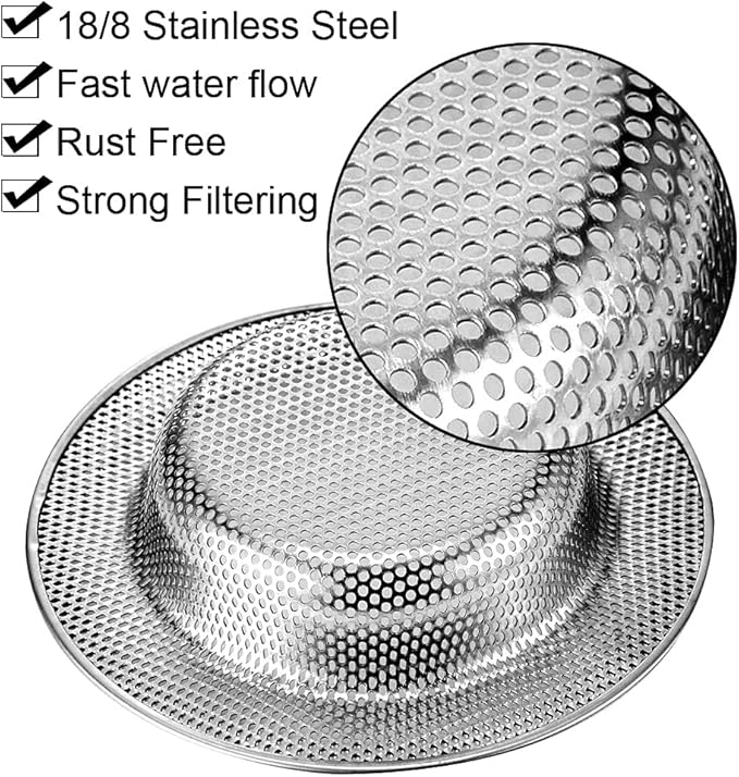 Kitchen Sink Strainer, 2-Pack Sink Strainer Basket with Handle, 4.5" Diameter, Stainless Steel, Rust Free and Dishwasher Safe