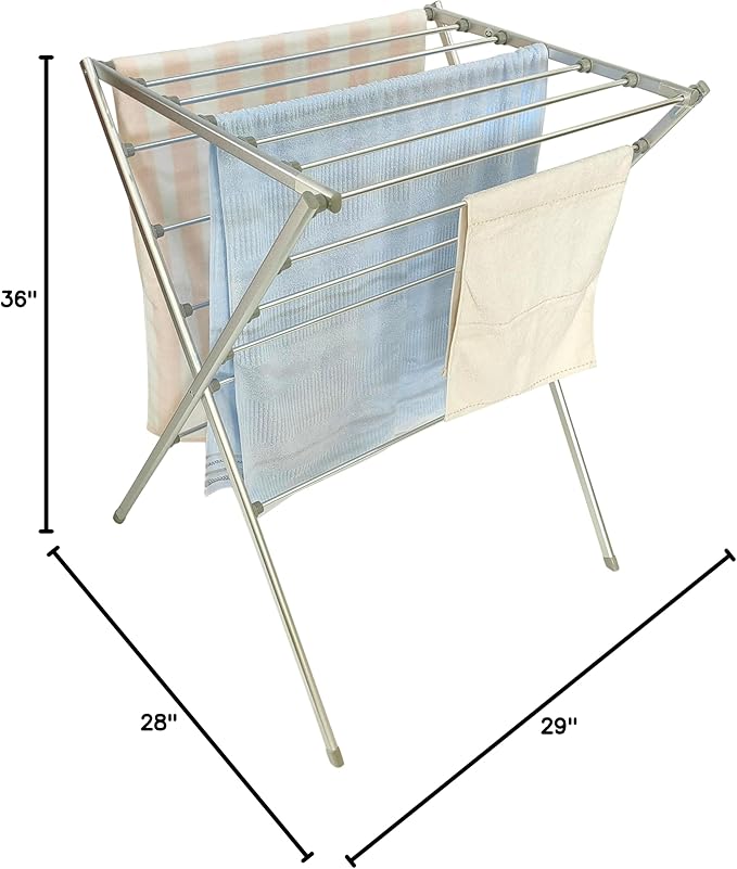 TOTES BABIES Premium Aluminum Foldable Laundry Rack for Air Drying Clothing, Towels and Linens, Easy Assembly, Energy Saving, 12 Rails, Conveniently 36 Inches Tall