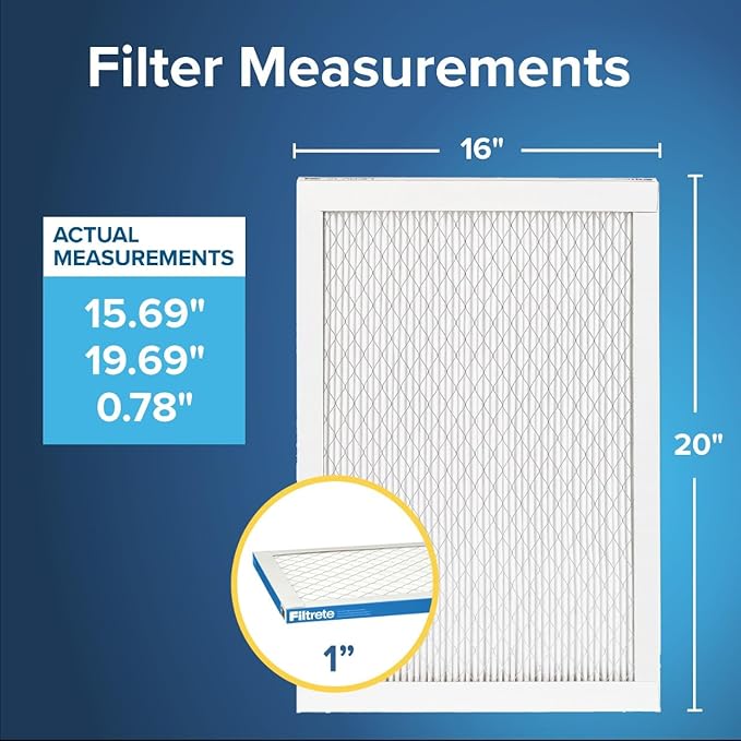 Filtrete 16x20x1 AC Furnace Air Filter, MERV 13, MPR 1900, Premium Allergen, Bacteria & Virus Filter, 3-Month Pleated 1-Inch Electrostatic Air Cleaning Filter, 6-Pack (Actual Size 15.69x19.69x0.78 in)