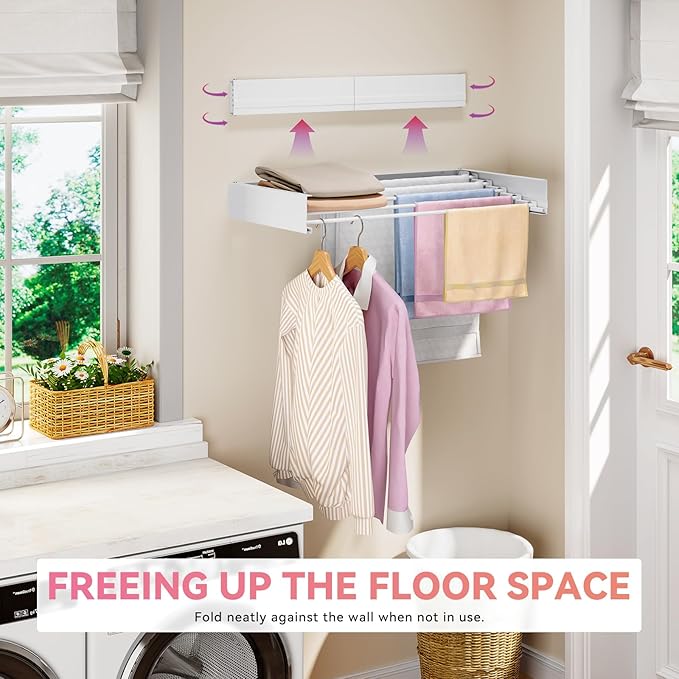 APEXCHASER Wall Mounted Clothes Drying Rack, Laundry Drying Rack Retractable, Towel Racks for Bathroom Balcony Laundry Room Wall Mounted, Foldable Drying Rack for Clothing, 31.5", White