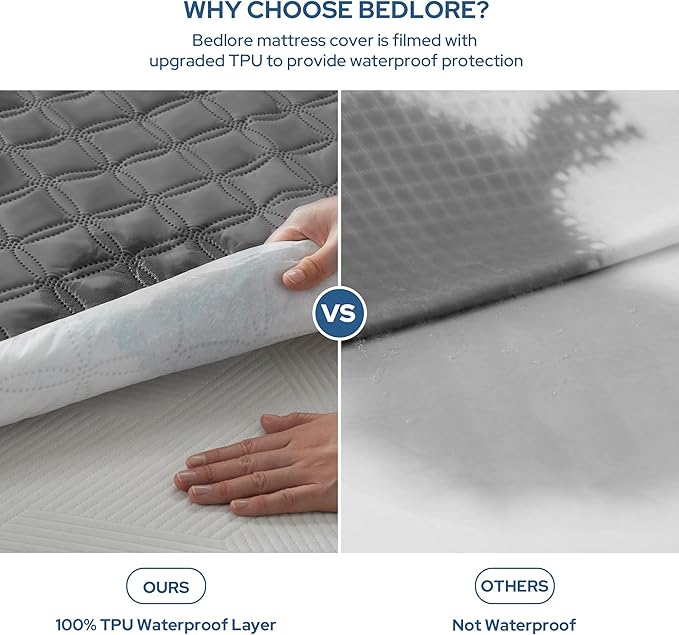 BEDLORE Waterproof Mattress Protector, Noiseless King Size Mattress Pad with Deep Pocket Fitted Up to 6-18 inches, Soft Breathable Dirt-Proof Bed Mattress Cover Washable for Bedroom, Hotel (Gray)