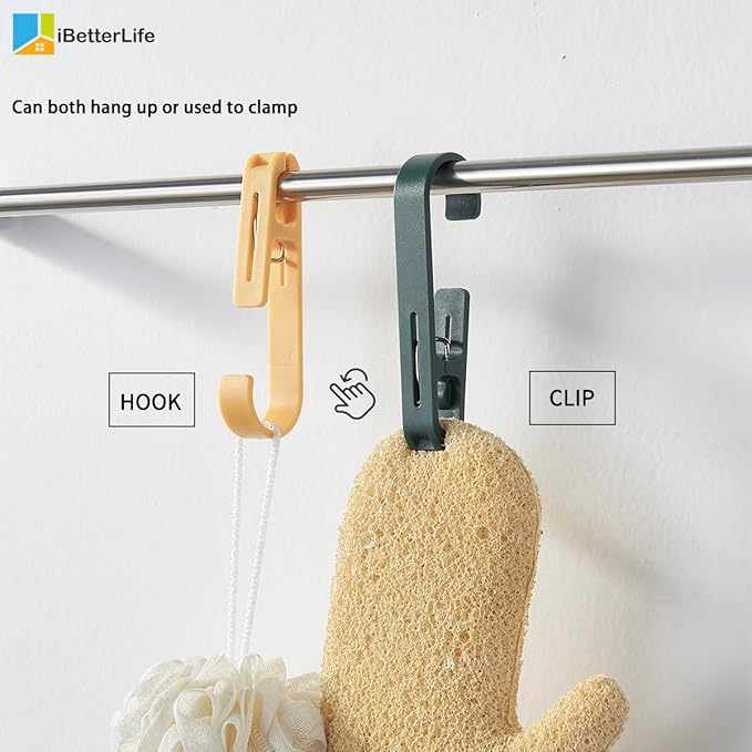 iBetterLife 4Pcs Laundry Hooks Hanging Clips Heavy Duty Outdoor Clothes Pins, Closet Organizer Single Clip Hangers Clamps Socks Boot Bras Underwear Kids Towels for Bathroom Wardrobe Kitchen Office