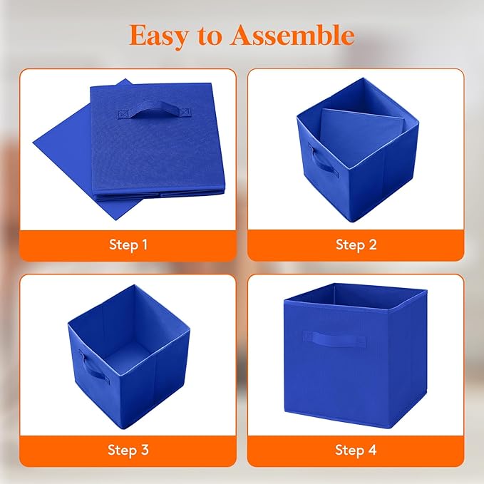 Lifewit Collapsible Fabric Storage Cubes Bins Set 11 Inch, Foldable Cubby Organizers Boxes, 6 Pack Organizing Baskets for Shelf, Closet, Utility Room, Storage Room Blue